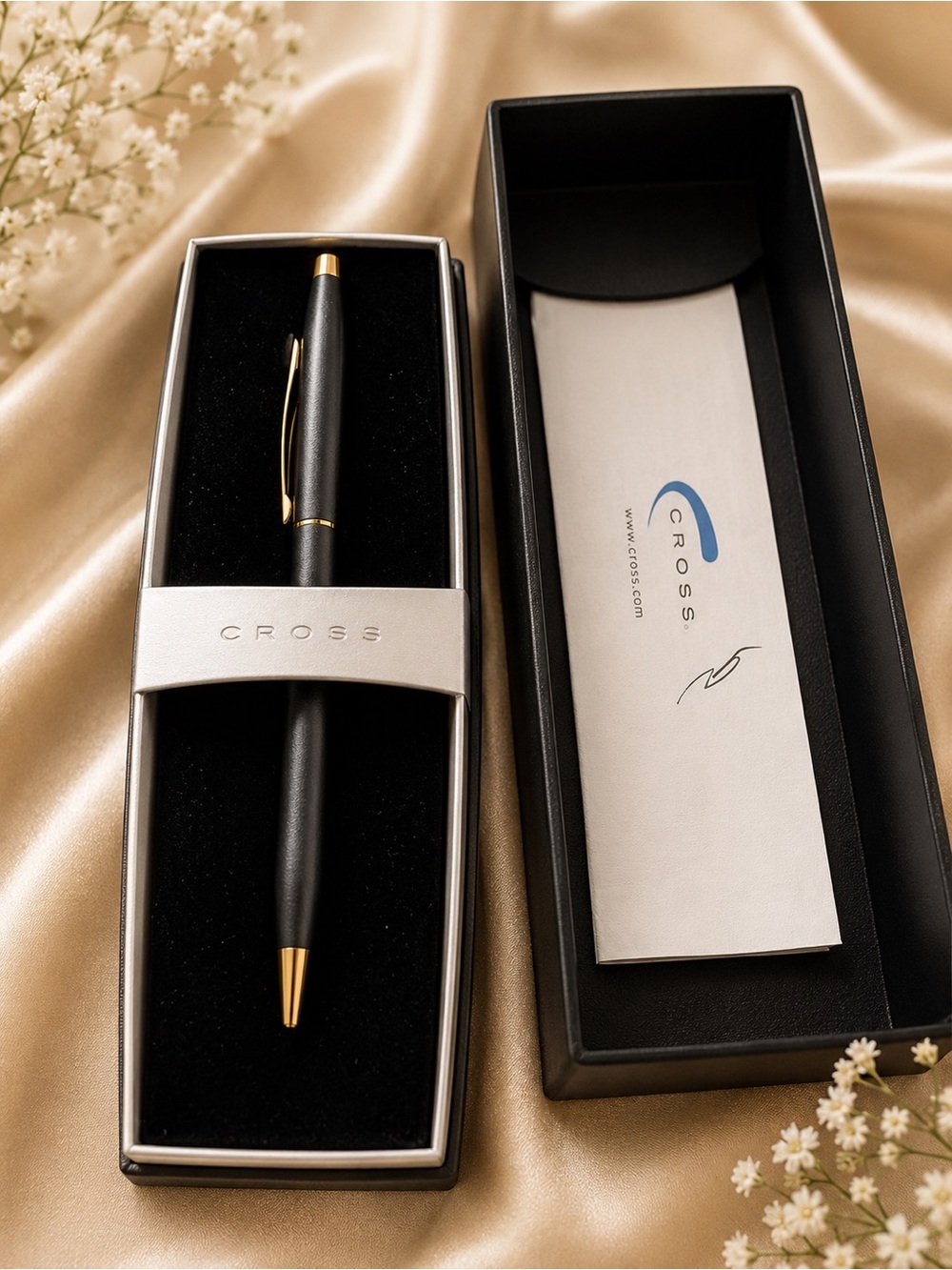 Cross Classic Black & Gold Ballpoint Pen marriage of precious 23KT real Gold